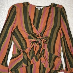American Eagle Tie Front Neutral Striped Top Size S